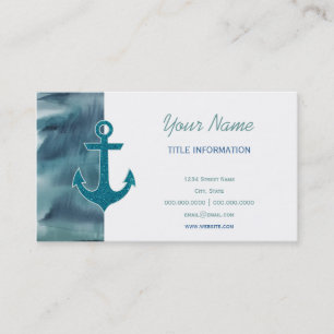 Nautical Teal Watercolor Glitter Anchor Business Card