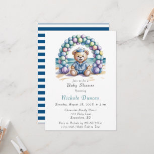 Nautical Teddy Bear Beach Boy Baby Shower Invitation