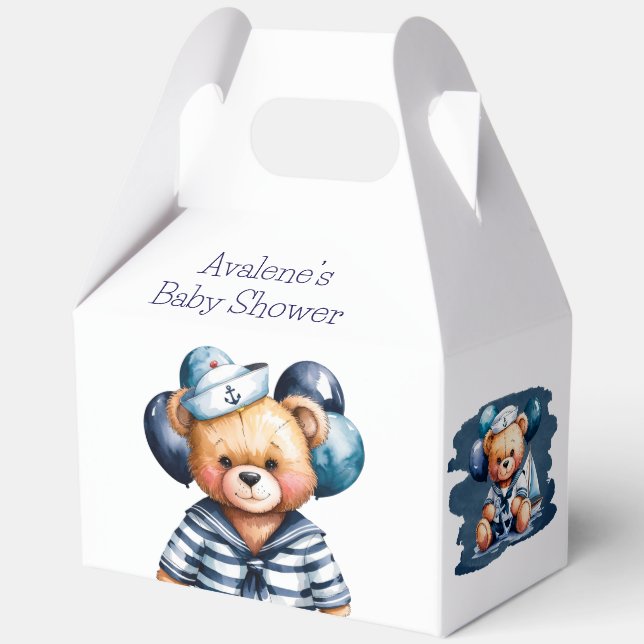 Nautical Teddy Bear Delight Boy Baby Shower Favor Box (Back)