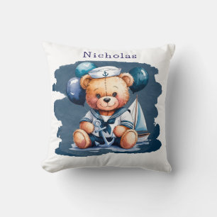 Nautical Teddy Bear Delight Boy Baby Shower Gift Throw Pillow