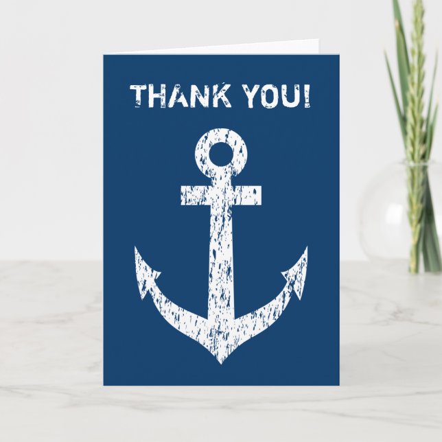 Nautical thank you card with white boat anchor (Front)