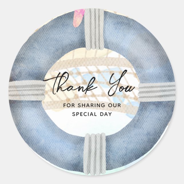 Nautical Thank You Favour Beach Coastal Wedding Classic Round Sticker (Front)
