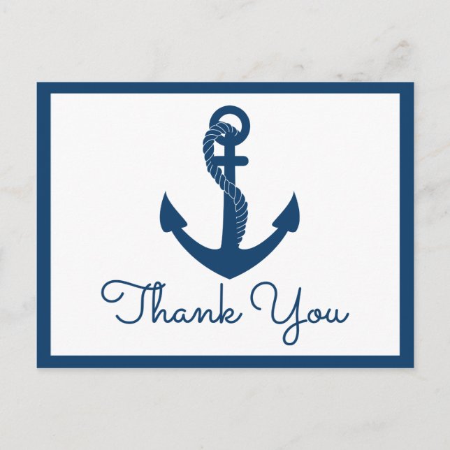 Nautical Thank You Navy Anchor Wedding Beach Ocean Postcard (Front)