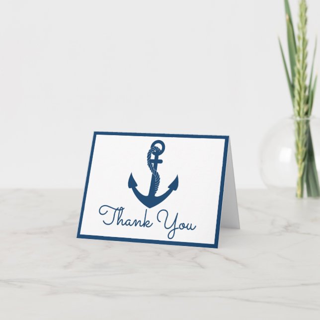 Nautical Thank You Navy Blue Anchor Beach Wedding Card (Front)