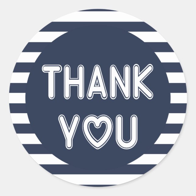 Nautical Thank You Navy Blue And White Stripes Classic Round Sticker (Front)