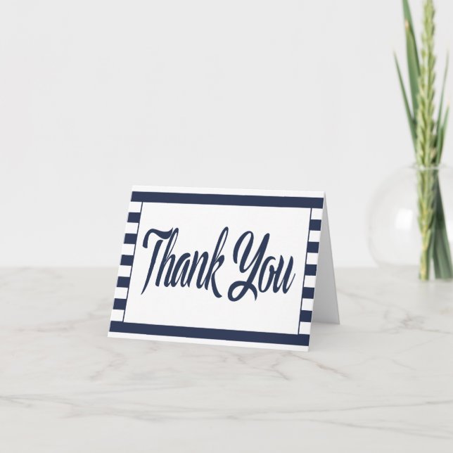 Nautical Thank You Navy blue & White Stripes Beach Card (Front)
