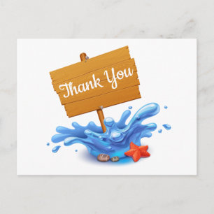 Nautical Thank You Ocean Waves Blue Summer Wedding Postcard