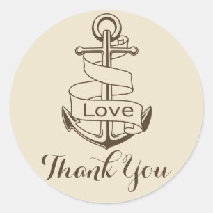Nautical Thank You Ship Anchor Tan  Brown Wedding Classic Round Sticker