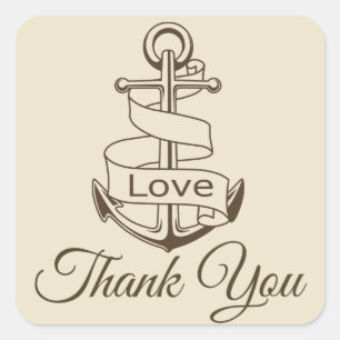 Nautical Thank You Ship Anchor Tan  Brown Wedding Square Sticker
