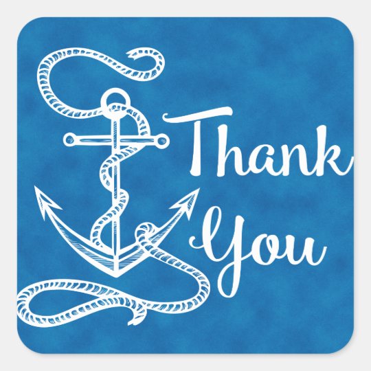 Nautical Thank You Ship Anchor Watercolor Blue Square Sticker
