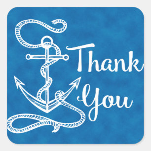 Nautical Thank You Ship Anchor Watercolor Blue Square Sticker