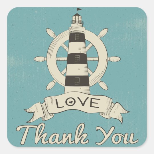 Nautical Thank You Tan Lighthouse & Ship Anchor Square Sticker