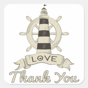 Nautical Thank You Tan Lighthouse & Ship Anchor Square Sticker