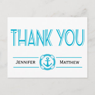 Nautical Thank You Turquoise Anchor Personalized Postcard