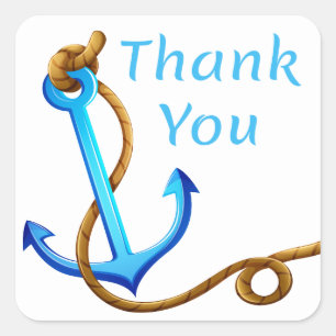 Nautical Thank You Turquoise Blue Ship Anchor Square Sticker
