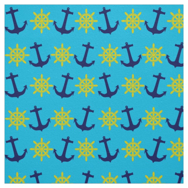 Nautical Theme Anchor and Wheel Pattern Fabric (Swatch)