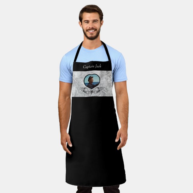 Nautical-theme Black Grey Photo  Shell Watercolor  Apron (Worn)