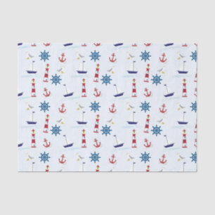 Nautical Theme Boats, Anchors and Lighthouses Blue Tissue Paper