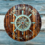 Nautical Theme Bronze Captains Wheel Dartboard<br><div class="desc">Ahoy mateys - welcome your guests aboard in style with a lovely vintage bronze captains wheel on rich oiled wood. Customize with your name and message.</div>