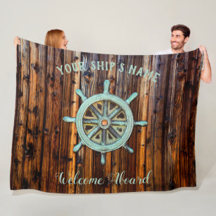 Nautical Theme Bronze Captains Wheel Fleece Blanket