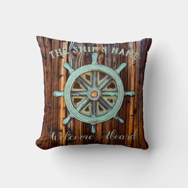 Nautical Theme Bronze Captains Wheel Throw Pillow (Front)