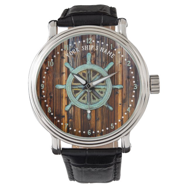 Nautical Theme Bronze Captains Wheel Watch (Front)