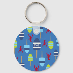 Nautical Theme Buoy and lobster monogrammed Keychain