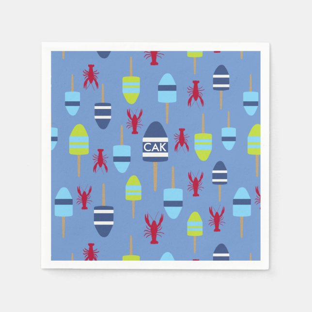 Nautical Theme Buoy and lobster monogrammed Napkin (Front)