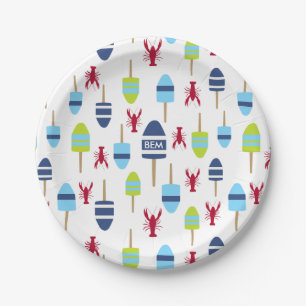 Nautical Theme Buoy and lobster monogrammed Paper Plate