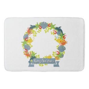 Nautical Theme Christmas Wreath Bathmat - Coastal