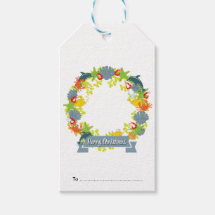 Nautical Theme Christmas Wreath Gift Tag - Coastal