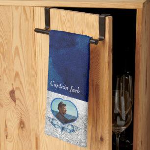 Nautical-theme Navy Blue Photo  Shells Watercolor  Kitchen Towel