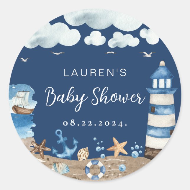 Nautical Theme Navy Round Sticker (Front)