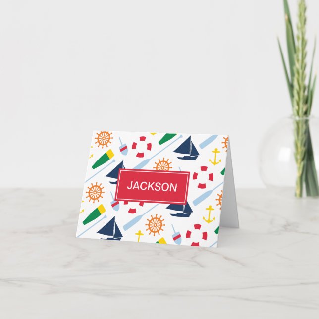 Nautical Theme Personalized Kids Thank You Card (Front)