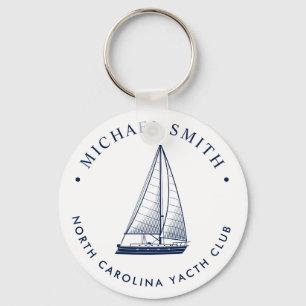 Nautical Theme Sailboat Club Custom Navy Keychain