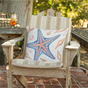Nautical Theme sea shell starfish Outdoor Pillow