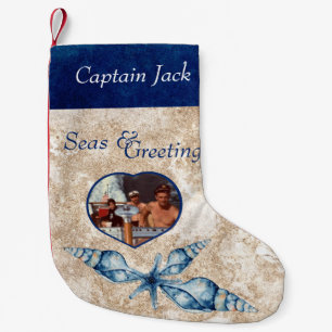 Nautical-theme Seas and Greetings  Small Christmas Stocking