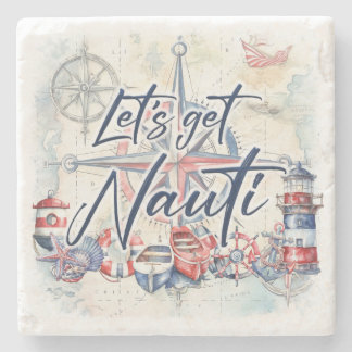 Nautical Theme Stone Coaster with Cork Bottom