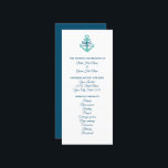 Nautical theme wedding ceremony program template<br><div class="desc">Nautical theme wedding ceremony program template.
Classy template with stylish typography and anchor logo.
Part of beautiful matching theme collection set.
Traditional stationery design for classy marriage.
Includes custom names,  date,  location,  order of ceremony service and wedding party.
Cerulean blue and white colour palette.</div>