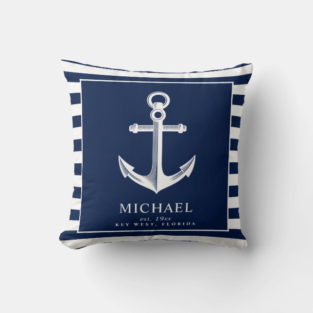 Nautical Themed Anchor | Custom Name Throw Pillow (Front)