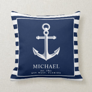 Nautical Themed Anchor   Custom Name Throw Pillow