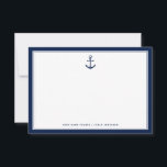 Nautical Themed Anchor | Custom Note Card<br><div class="desc">A dark navy and white stripes nautical theme anchor office flat note card.  A great addition to a nautical themed office supply set and a fun and unique way to send messages.</div>