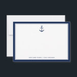Nautical Themed Anchor | Custom Note Card<br><div class="desc">A dark navy and white stripes nautical theme anchor office flat note card.  A great addition to a nautical themed office supply set and a fun and unique way to send messages.</div>