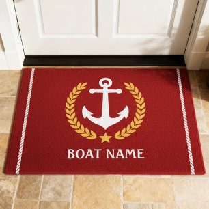 Nautical Themed Anchor Gold Laurel Star Boat Name Doormat