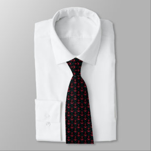 Nautical Themed Anchor Pattern in Black and Red Tie