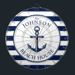 Nautical Themed Beach House Anchor Dartboard<br><div class="desc">A fully customizable and fun dartboard set with a unique nautical beach house theme. It features an anchor centred in the middle and a vibrant navy and white colour scheme. All elements are unlocked and adjustable if you need to make changes.  Have fun creating and making it your own.</div>