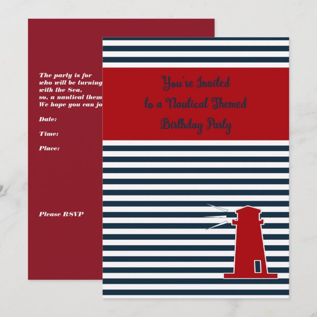 Nautical Themed Birthday Party Woman 60 Invitation (Front/Back)