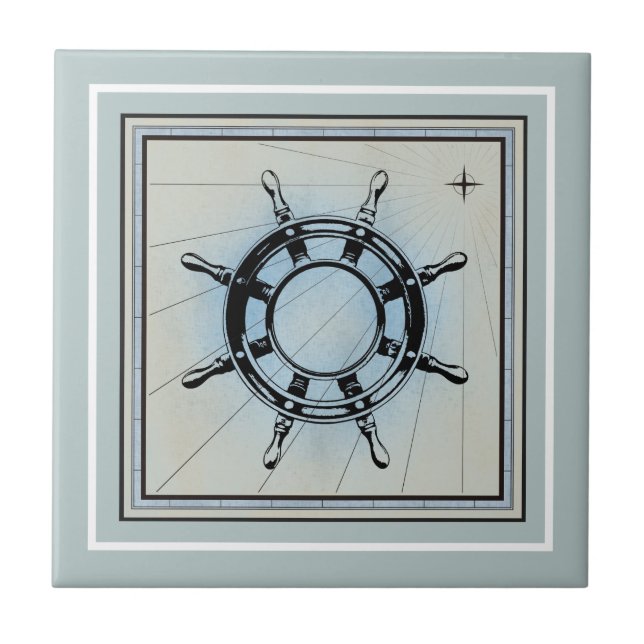 Nautical Themed Blue Ceramic Tile (Front)