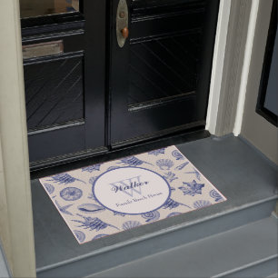 Nautical Themed Blue Seashell Custom Doormat