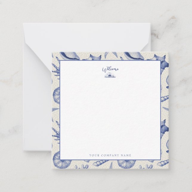 Nautical Themed Blue Seashell Custom Note Card (Front)